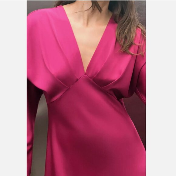 Zara Raspberry Pink Satin Midi Dress Size M Bloggers Fave NEW WITH TAG - Picture 4 of 5